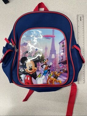 NWOT Disneyland Paris Kids Backpack with Mickey, Goofy & Pluto - Blue & Red